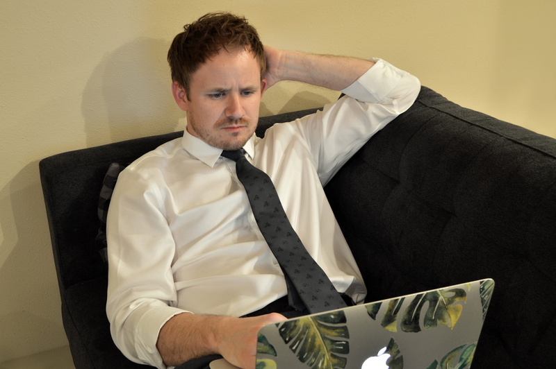formal, business person, overtime, waist up, man, people, thinking, workplace, indoors, businessman, laptop, sitting, work, lance, business, late, well-dressed