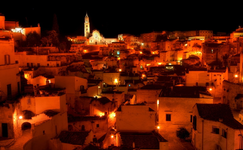 built structure, no people, Buildings, 2K, town, city, Matera, residential district, building, travel, Europe, Night, roof, cityscape, Shot, community
