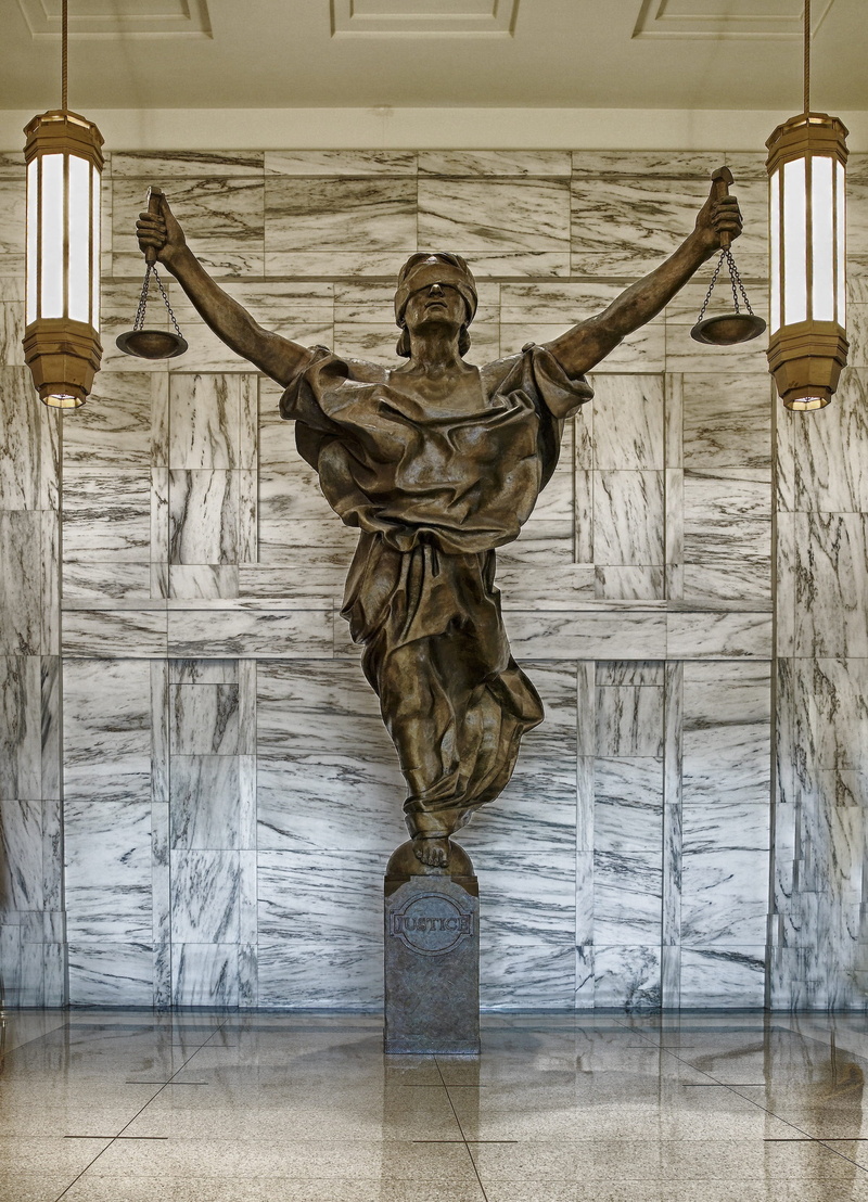 new york city, inside, blind justice, art, belief, justice, history, architectural column, low angle view, spirituality, built structure, sculpture, architecture
