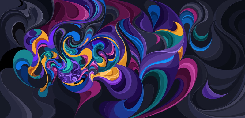 HD, pink, Designs, painting, illustration, black, blue, yellow, green, Colorful, abstract, 4K