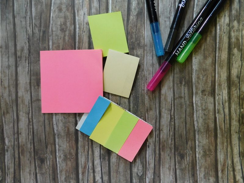 no people, still life, plan, work, choice, reminder, note, memo, table, adhesive note, close-up, indoors, block, memory, pink color, office supply, business