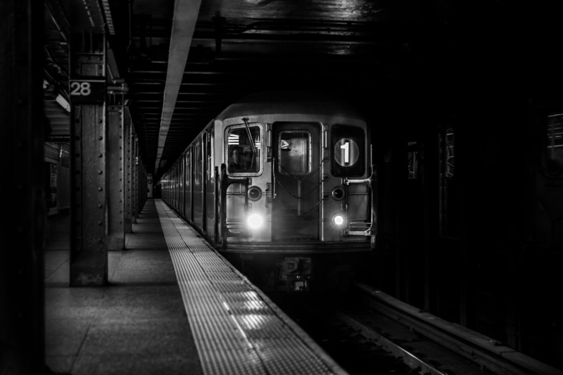 Subway, Train, Train Station, Underground, Black and White, Vehicles, 1080P