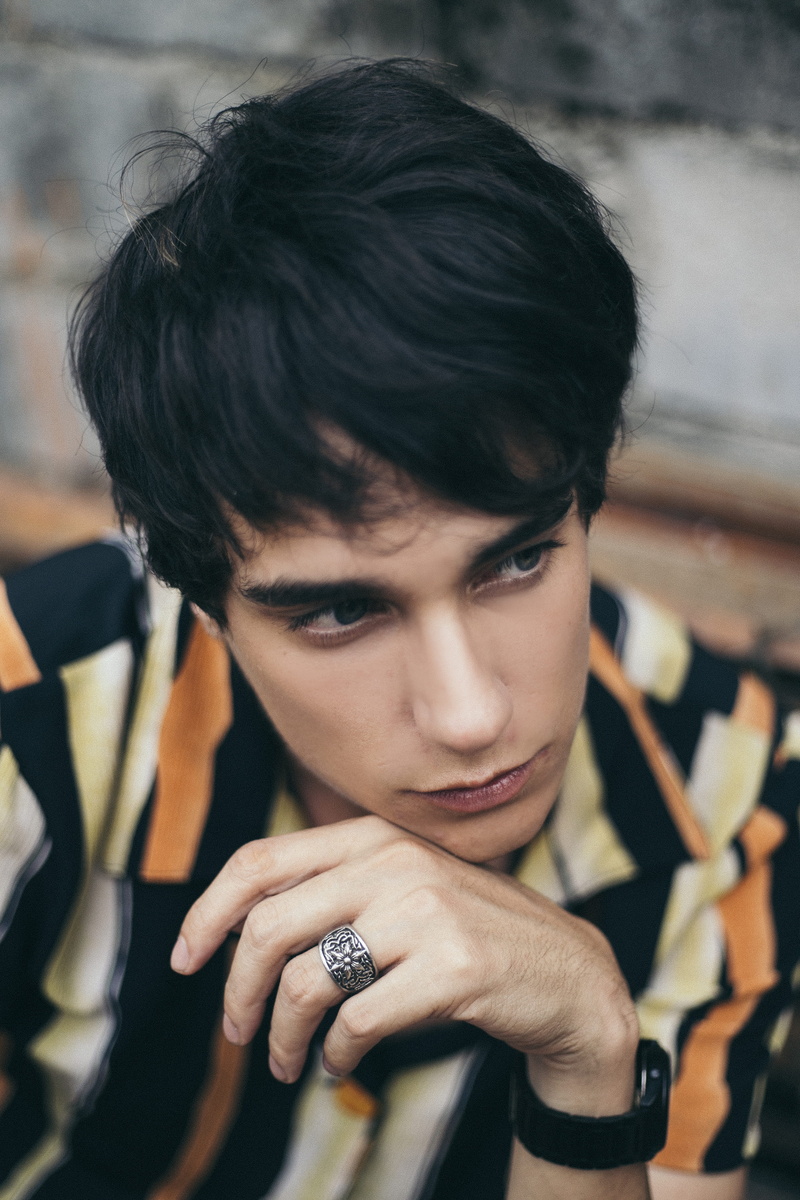 black hair, male, outfit, closeup, fashion, portrait, pose, shirt, teenager, hairstyle, man, yellow, casual clothing, young men, close-up, photoshoot, lifestyles