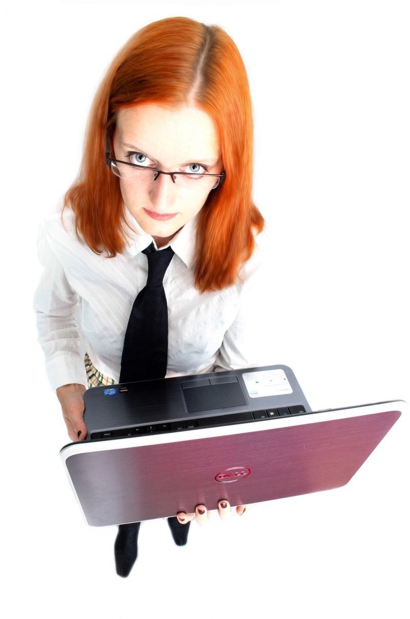 beautiful woman, job, businesswoman, adult, people, cut out, one person, professional occupation, dell, laptop, white background, woman, office, young adult