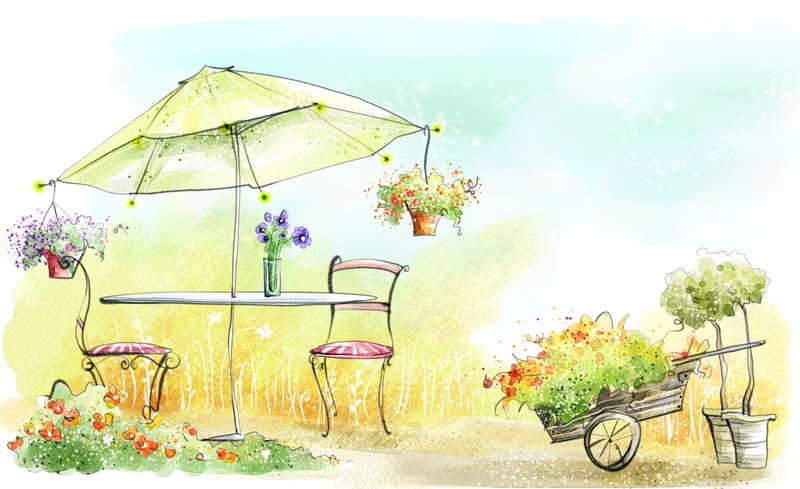 absence, parasol, no people, sunlight, 1080P, green color, art, table, flowering plant, bouquet, plant, d, Artistic, Digital, mode of transportation, nature