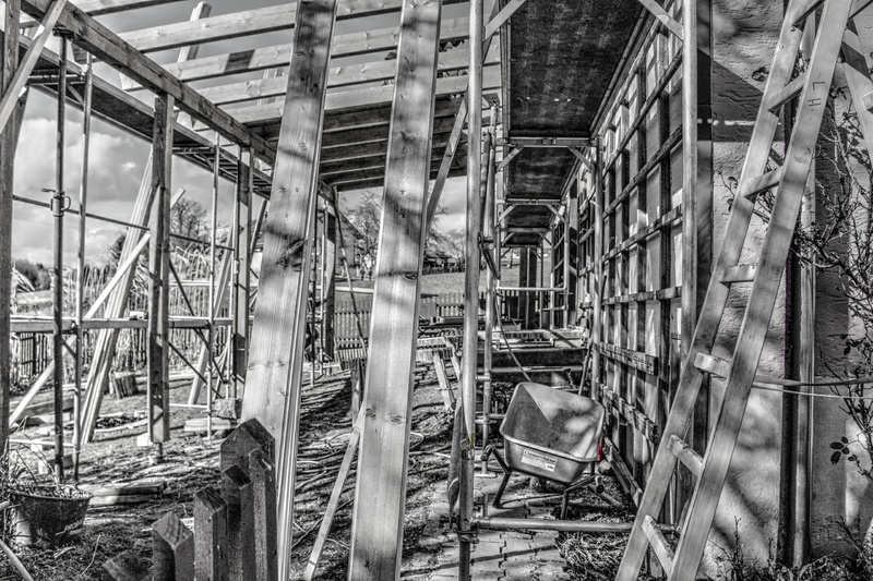 industry, built structure, incomplete, site, 5K, construction work, architecture, no people, damaged, run-down, day, outdoors, working scaffold, construction industry