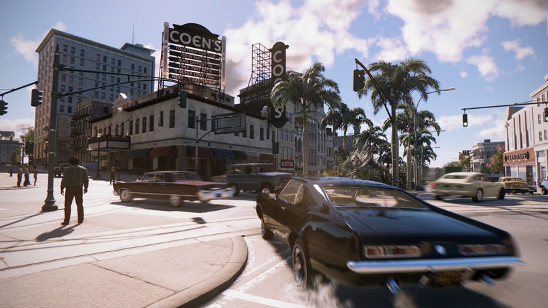 motor vehicle, car, 1080P, cloud - sky, street, architecture, tree, tropical climate, road, nature, building exterior, mafia iii, palm tree, outdoors