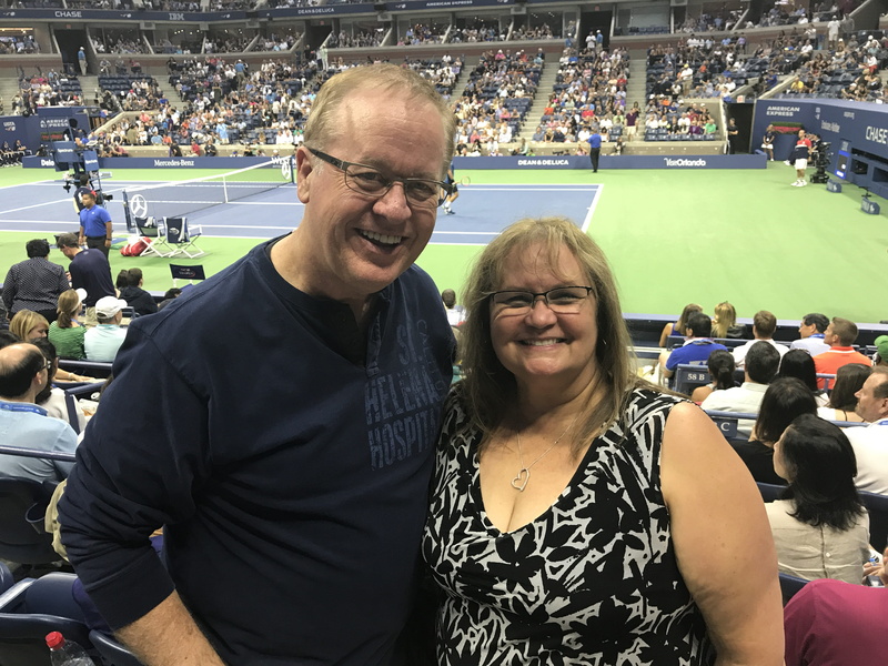 lifestyles, senior adult, front view, us open, males, glasses, positive emotion, real people, crowd, tennis, spectator, emotion, queens, sunny, smiling