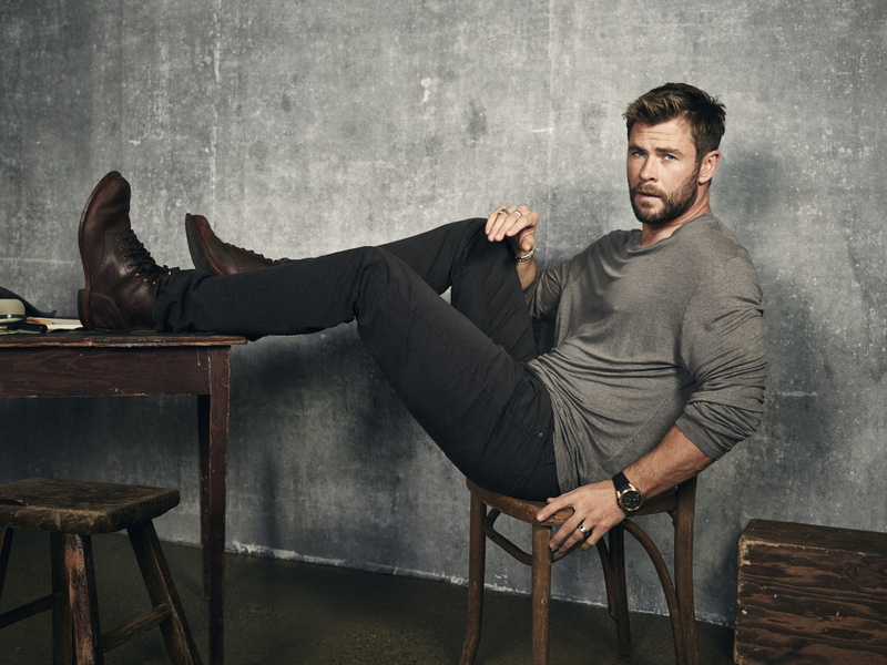 mid adult men, young men, chris hemsworth, portrait, indoors, adult, sitting, looking at camera, males, full length, seat, boys, men, 2K, mid adult, young adult