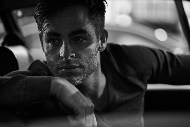 black and white, DuJour, Blair Getz Mezibov, 1080P, photoshoot, actor, Chris Pine, journal, photographer, car, close-up