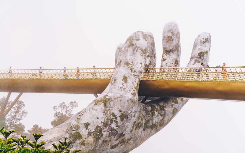 clothing, no people, nature, haze, footbridge, vietnam, art and craft, outdoors, fingers, day, connection, copy space, 2K, people, person, bridge, fog