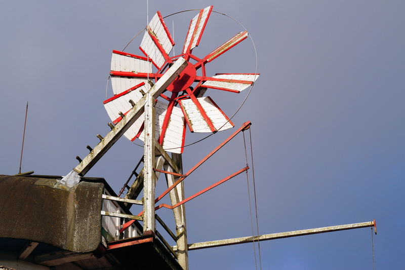 clear sky, hand created, empennage, industry, machinery, no people, technology, low angle view, turbine, wind power, renewable energy, dutch, fuel and power generation