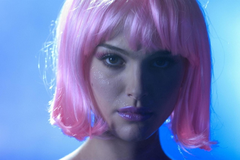indoors, human face, dyed hair, human body part, natalie portman closer pink hair, blue background, beauty, hairstyle, looking at camera, women, body part