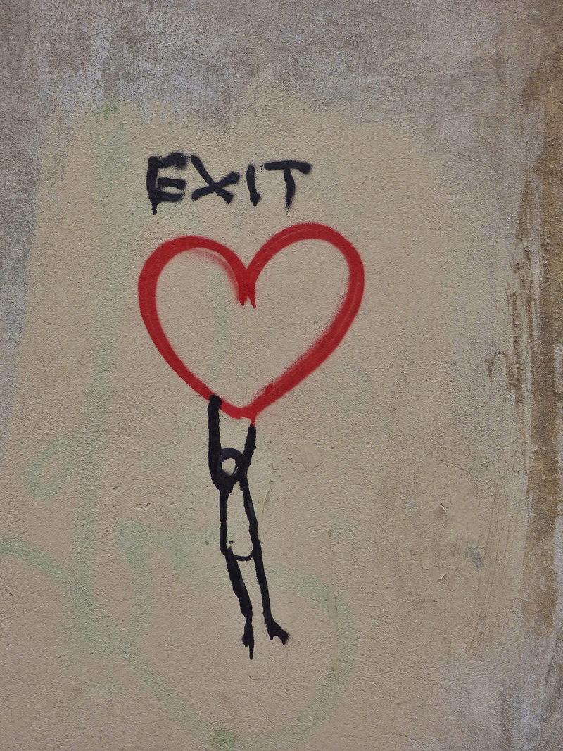 message, close-up, label, stick person, emotion, humorous, heart shape, love, florence, red, holding, street art, wall, text, communication, flying, 4K