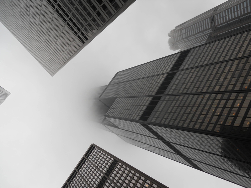 window, apartment, sunlight, buildings, city Life, directly Below, architecture, low Angle View, vanishing Point, office, finance, urban Scene, black and white