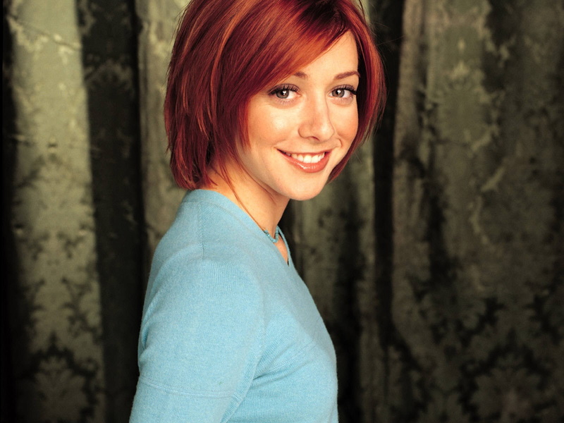 one person, real people, dyed red hair, young women, portrait, looking at camera, adult, smiling, hairstyle, alyson hannigan, tree, lifestyles, happiness