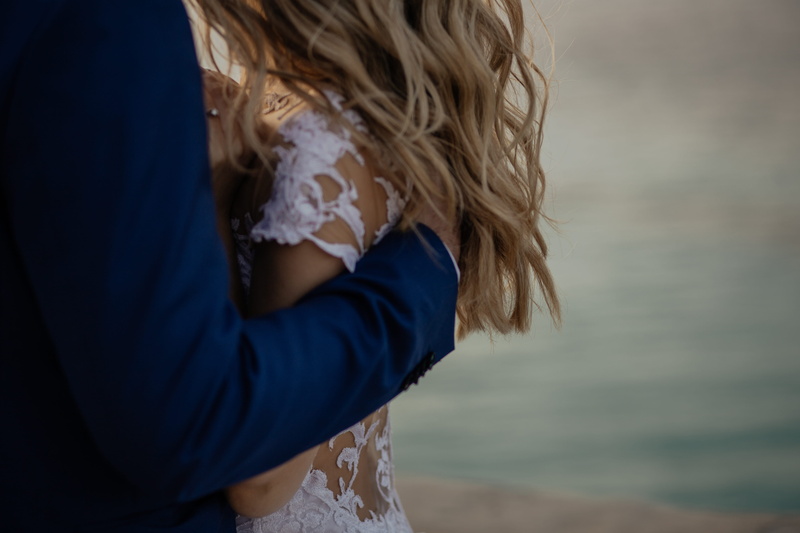 hair, lying, wedding, offspring, bride, beside, lace, childhood, side view, one person, no face, waist up, man and woman, sea, hairstyle, couple, man, romance