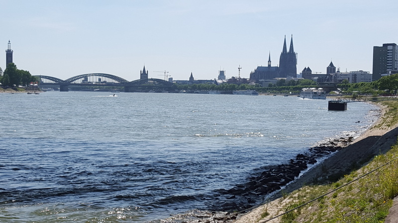 waters, 5K, bridge, river, drawbridge, tower, urban skyline, building, germany, sunlight, water, churches, modern, city, instead of, ship, rhine river