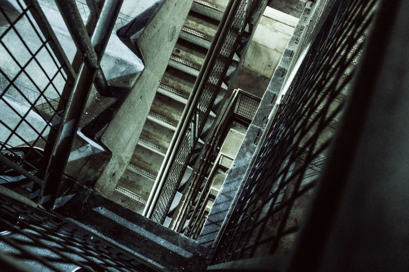 steps and staircases, abandoned, indoors, no people, metal, built structure, day, stairs, pattern, building, stairway, 4K, obsolete, old, window, downstairs