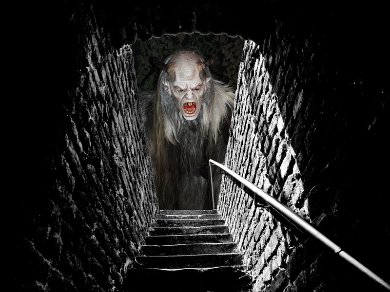 dark, emergence, hairy, aggression, top, gradually, primate, indoors, horror, architecture, monster, stone, vertebrate, fantasy, animal head, staircase