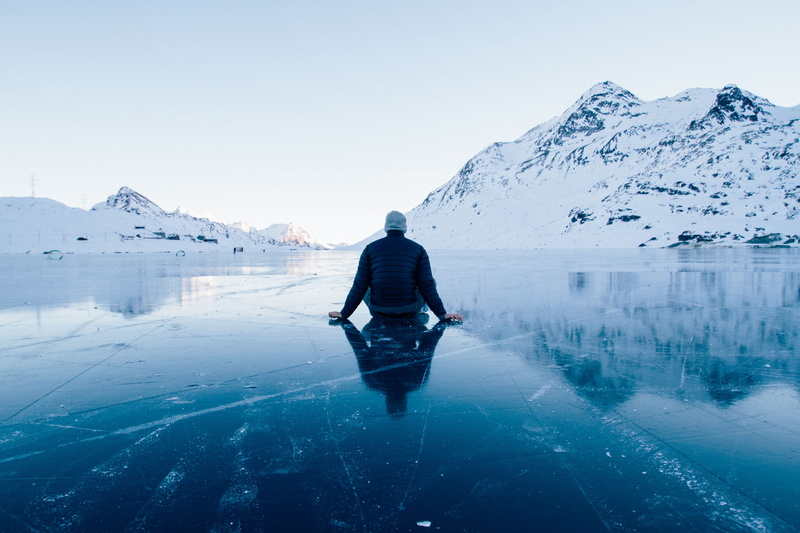 outdoors, ice, mountains, warm clothing, mountain, climb, day, snowcapped mountain, frozen, 4K, sky, lagoon, lake, winter, winter clothing, winter landscape