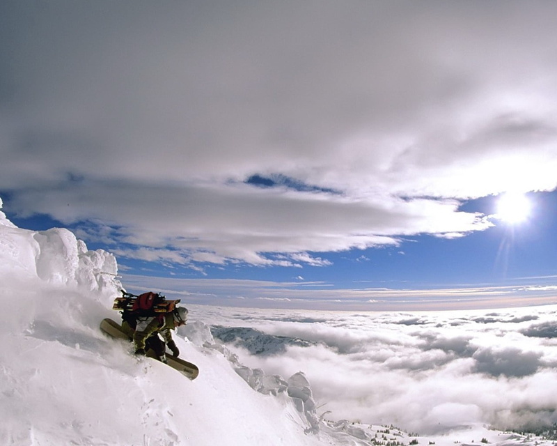 hiking, snowboard, ice, extreme Sports, scenics - nature, vacations, sky, activity, mountain Climbing, action, landscape, clouds, environment, snow, height