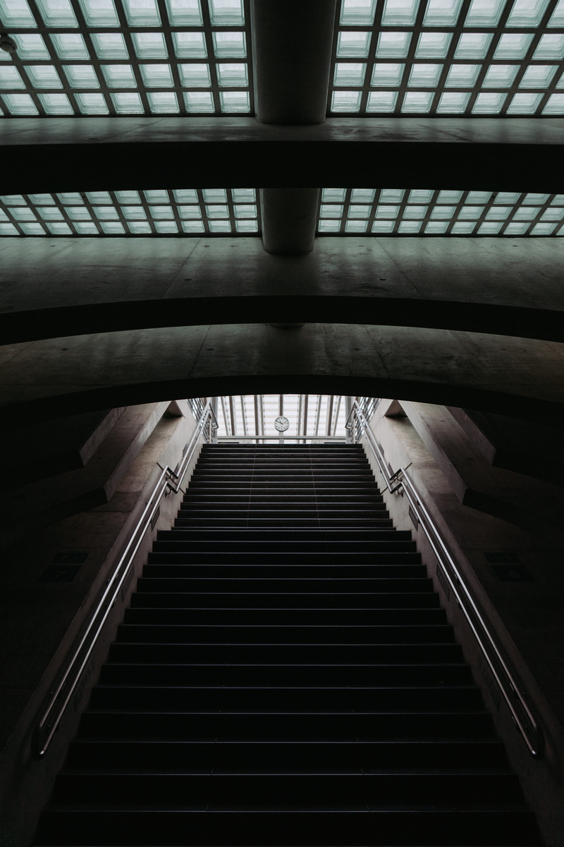 perspective, photography, low, no people, transportation, stair, modern, mood, the way forward, built structure, staircase, grey concrete, ceiling, architecture