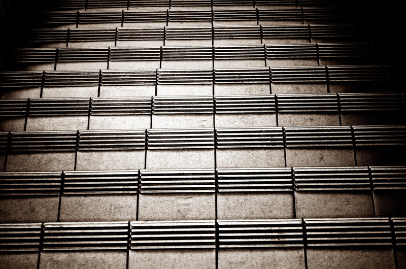 indoors, close-up, low angle view, down, stairway, pattern, flight, metal, 1080P, repetition, day, top, up, way, blinds, window, tile, architecture, direction