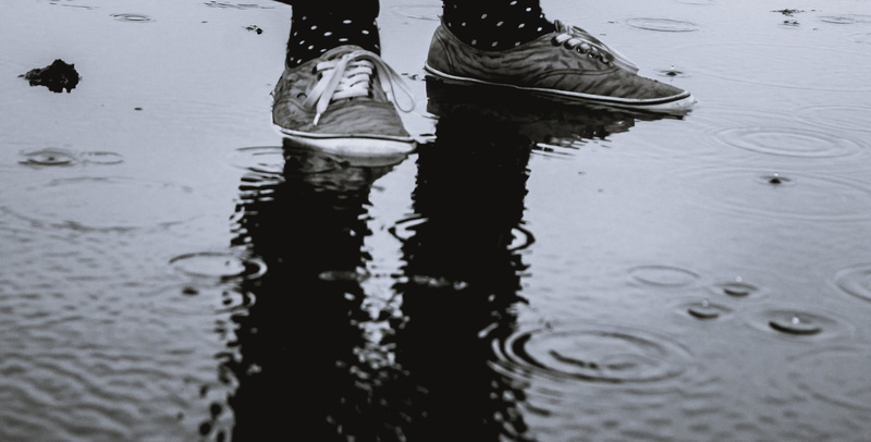 black and white, ripple, water, raindrop, puddle, lace, 4K, low section, human leg, outdoors, day, nature, human foot, rainy, human body part, wet, reflection