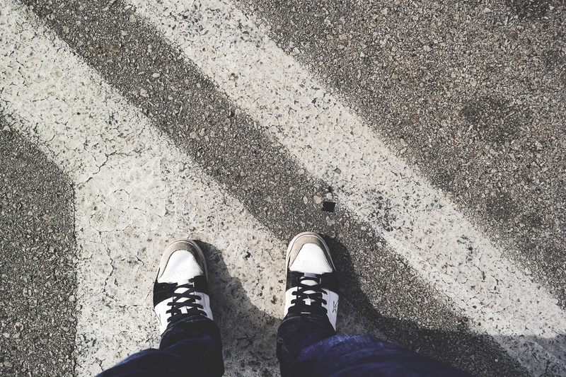 human body part, city, sunlight, human limb, street, standing, paint, wearing, high angle view, male, personal perspective, white, people, body part, legs