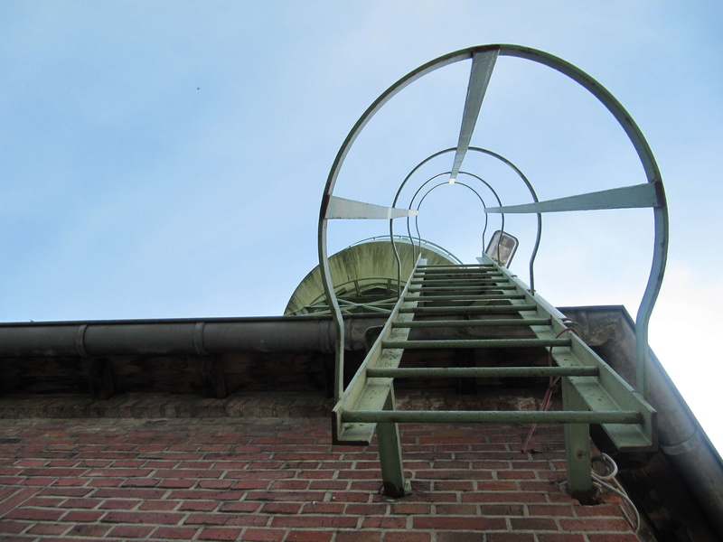 wasserturm, aufstieg, lohberg, clear sky, bergbau, day, brick wall, nature, no people, aufwrts, building exterior, stairway to heaven, blue, sky, 4K, low angle view