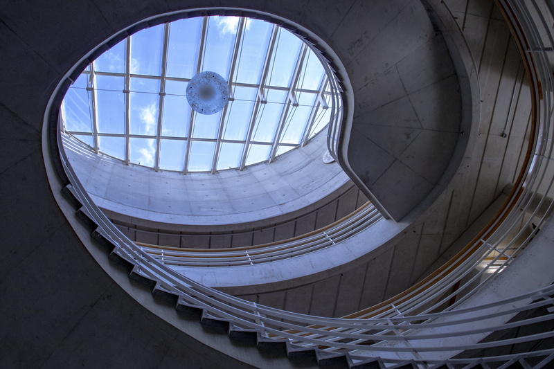 sky, architecture, dome, cupola, directly below, architecture and art, architectural feature, heaven, stairway, sunlight, low angle view, no people, hall