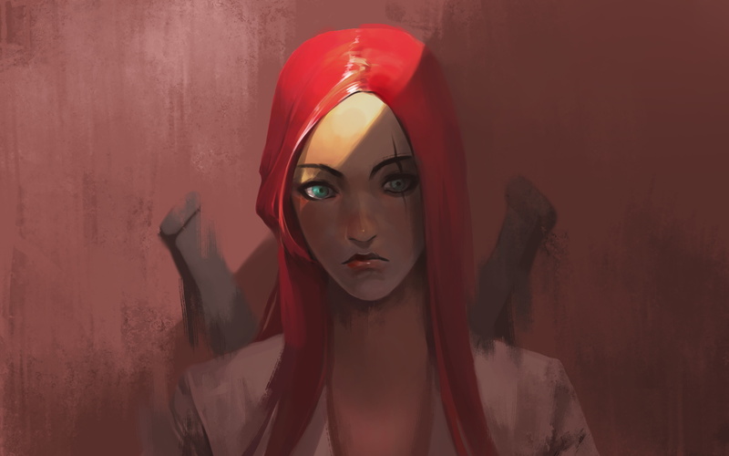 League of Legends, Katarina, 4K, Sinister Blade, lol, riot games, girl, red, art