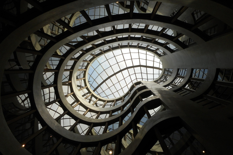 sunlight, architecture and art, spiral staircase, directly below, 2K, staircase, circle, steel, architectural feature, modern, stunning, history, architecture And Buildings