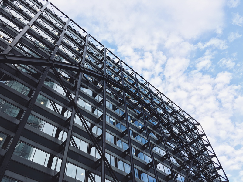 sky, building, perspective, no people, construction, office, low angle view, architecture, nature, city, office building exterior, day, steel, urban, industry
