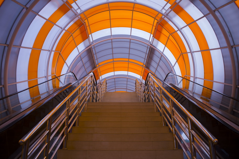 brown, staircase, chrome, escalator, indonesium, architecture, the way forward, bar, handle, ceiling, orange, stair, gray, dome, railing, backgrounds, grey