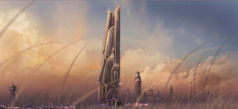 skyscraper, futuristic city, artwork, 1080P, digital art, science fiction, futuristic