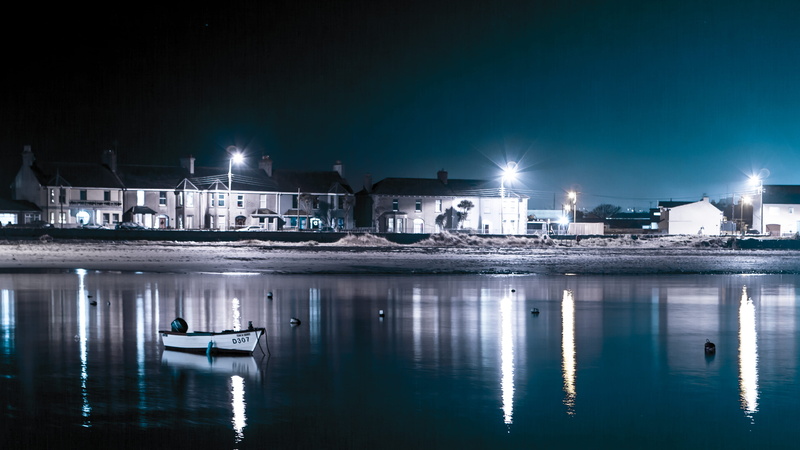 illuminated, outdoors, 4K, house, building, city, residential district, no people, night, lake, nature, reflection, transportation, ireland, built structure