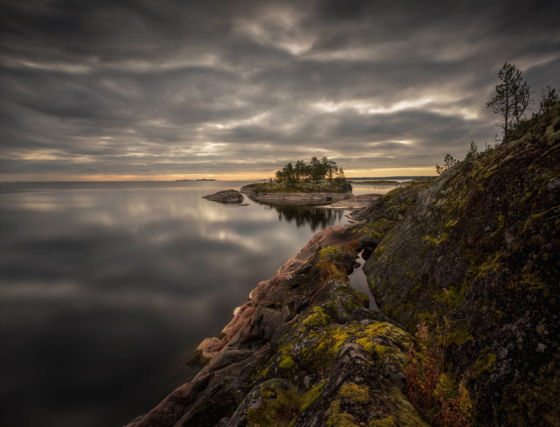 clouds, Vaschenkov Pavel, stones, Lake Ladoga, nature, landscape, lake, 1080P, Karelia, Skerries, Ladoga