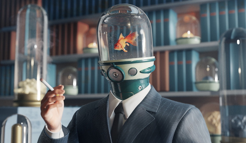 books, suits, digital art, tie, abstract, fish, cigarettes, goldfish, science fiction, men, 1080P, fish tank, FlyCat Fly