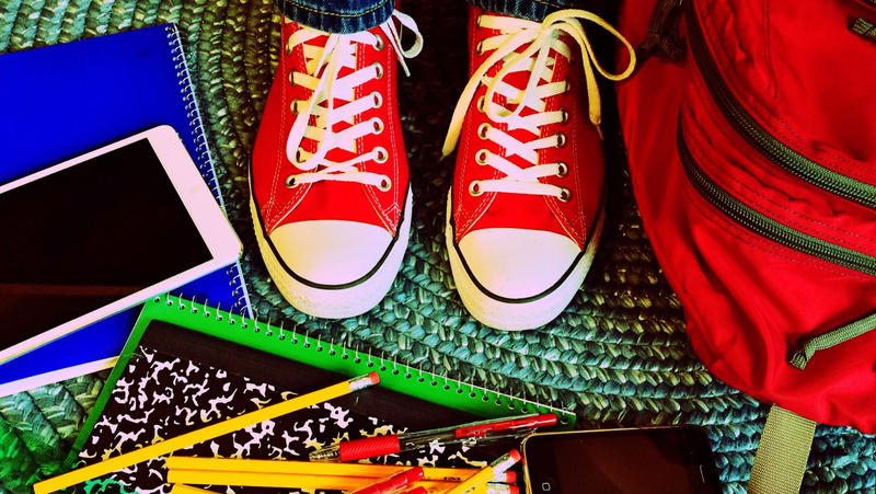 outdoors, school, bag, learning, in a row, personal accessory, fashion, close-up, multi colored, chucks, pair, retail, side by side, clothing, student