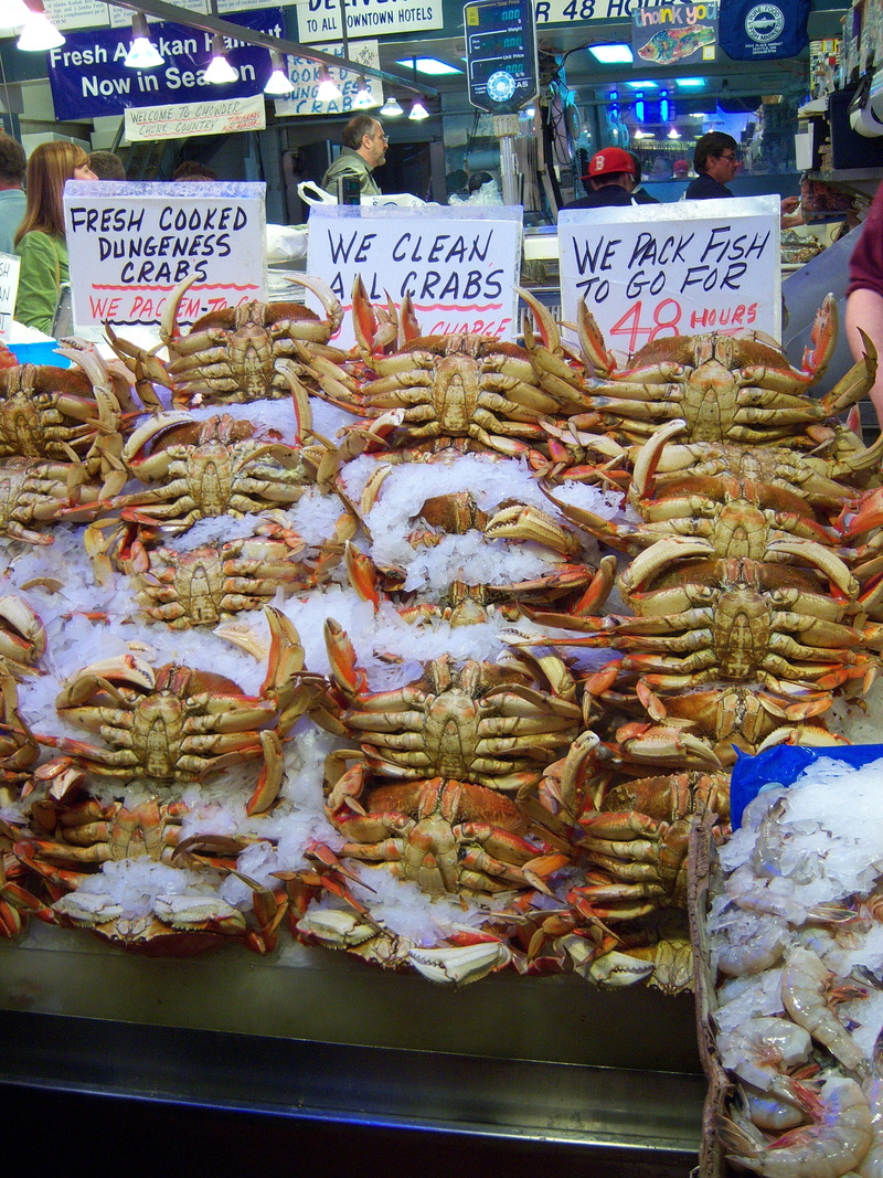 text, seafood, animal, choice, crabs, market, united states, 2K, pike place market, abundance, vertebrate, no people, healthy eating, food and drink, communication