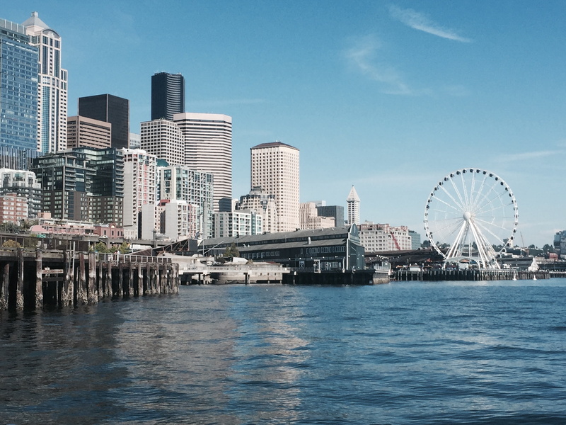 ferris, seattle, urban, waterfront, amusement, no people, day, building exterior, wheel, northwest, building, skyscraper, washington, pier, architecture