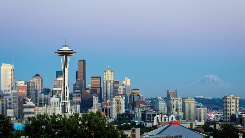 seattle, tower, daytime, cityscape, skyline, metropolis, 4K, city, washington, sky, building, united states, skyscraper, landmark, downtown