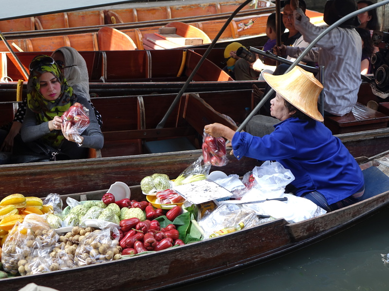 food, market, incidental people, people, attraction, thailand, for sale, sunny, asia, colorful, traditional, floating, woman, small business, healthy eating