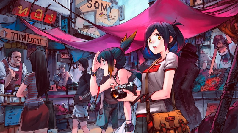 camera, anime, anime girls, markets, 1080P