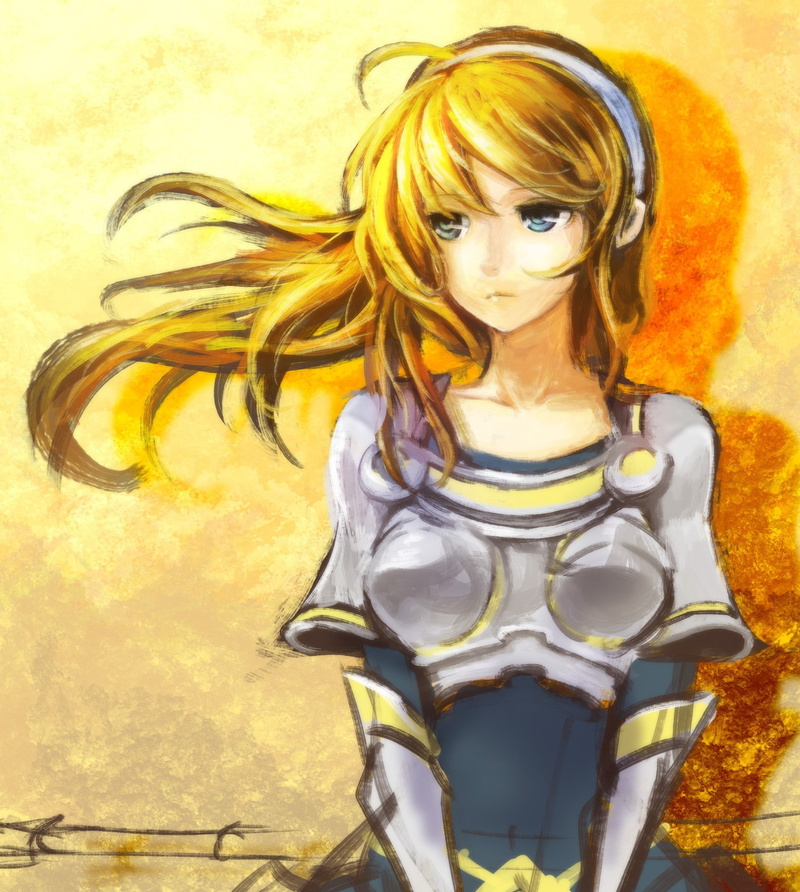 looking at camera, blond hair, hairstyle, League of Legends, gold colored, video games, women, yellow, Lux (League of Legends), front view, art and craft
