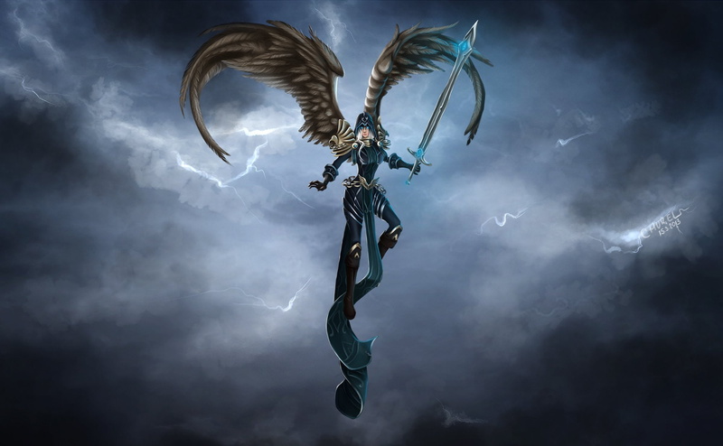 league, 1080P, kayle, games, angel, fantasy, warrior, wings, legends, swords