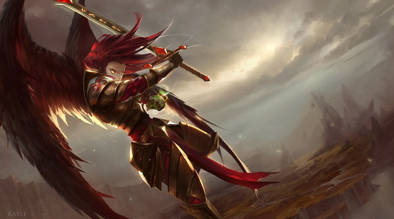 League of legends, bird, Cabalfan, arts culture and entertainment, water, Kayle, nature, sea, 1080P, cloud - sky, beauty in nature, people, event, red