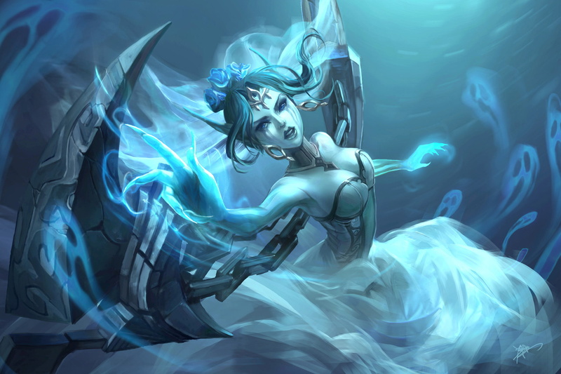 morgana, league of legends, gesture, koloromuj, weapons, art, 1080P, magic, girl, look